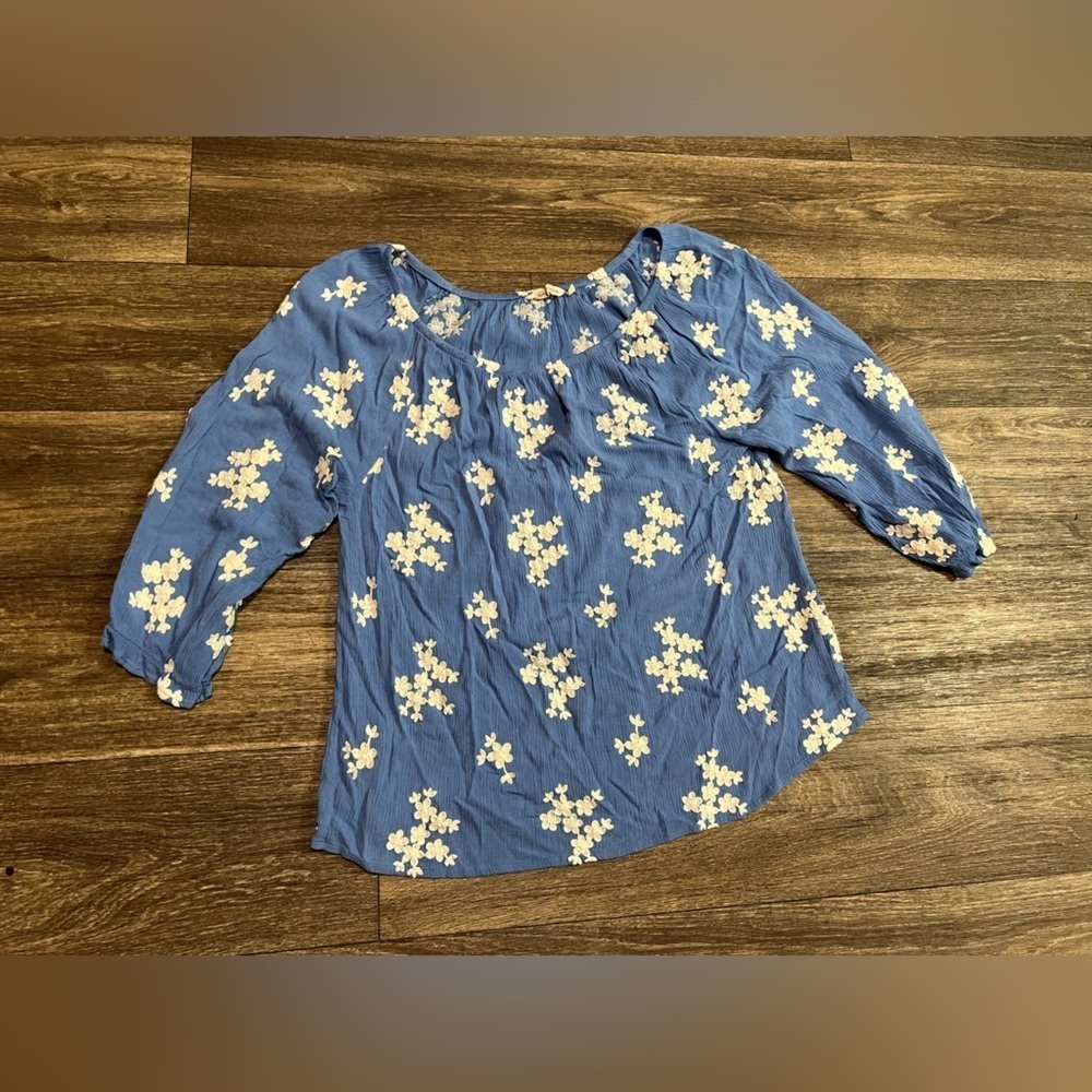 Soft Surroundings Avignon Tunic Blue Floral Embroidered Size Large